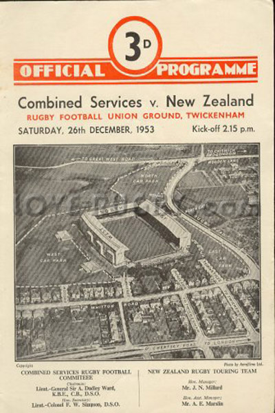 1953 Combined Services v New Zealand  Rugby Programme